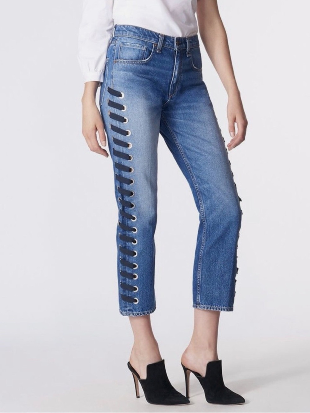 Veronica Beard Ines 10.75” Girlfriend Jeans with Lace Up Sides Size 28.